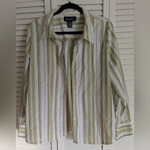 Denim&Co Green and White Striped Blouse